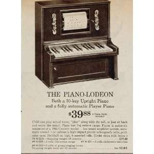  1962 Toy Ad PIANO LODEON 30 Key Player Piano 6 Rolls 