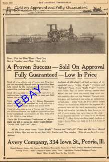   1913 AVERY LIGHT WEIGHT TRACTOR & SELF LIFT PLOW AD PEORIA IL  