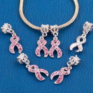   Crystal Ribbon Breast Cancer AWARENESS Pendant Beads Fit Bracelets
