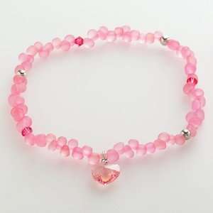  Sterling Silver Crystal Heart Beaded Flex Anklet Jewelry