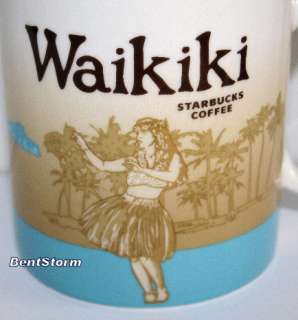 Starbucks Hawaii Coffee Tea Mug Cup WAIKIKI CITY HULA GIRL OUTRIGGER 