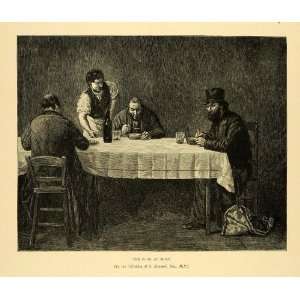 1887 Wood Engraving Poor Meat Alphonse Legros Dinner Table Art Alcohol 