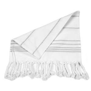  Napkin Size Cotton Turkish Towel Pestemal   Gray Stripes on White 