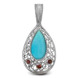   Silver, Kingman Turquoise, and Garnet Teardrop Enhancer Jewelry