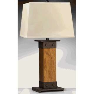   Aged Iron Oak Beam Table Lamp with Light Beige Shade: Home Improvement