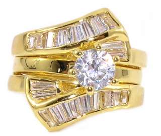 R473 7   NEW BAGUETTE WEDDING BAND & ENGAGEMENT RING SET SIZE 7  
