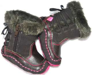 Brown fur toddler baby girl shoes boots size 1  
