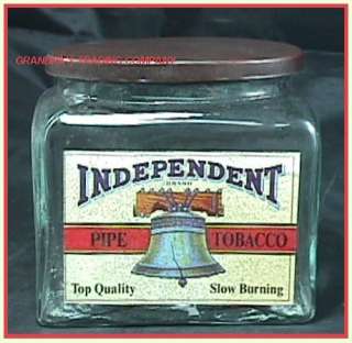 have a glass Independent pipe tobacco jar with a metal lid. This is 