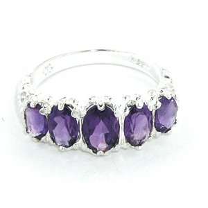  Sterling Silver Ladies 5 Stone Amethyst Ring: Jewelry