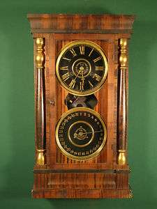 RARE National Double Dial Calendar Wall Clock circa 1860  