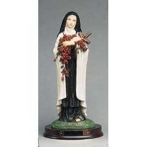  Set of 2 Saint Therese Religious Figurines on Wood Base 