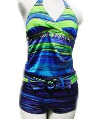 Womens MW Tankini Boyshorts Swimsuit, Swimwear, Lime/Blue/Purple S XXL