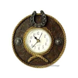  Western Cowboy Decor Leather Horseshoe Table/Wall Clock 