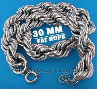 Mens 30 Rhodium Fat Rope Chain Thick Hip Hop Necklace  