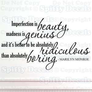 IMPERFECTION IS BEAUTY MARILYN MONROE Quote Vinyl Wall Decal Sticker 