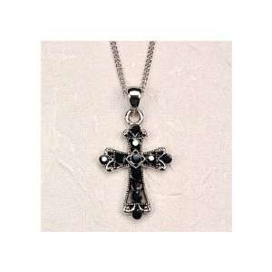  3/4 Black Crystal Cross on an 18 Rhodium Chain Jewelry