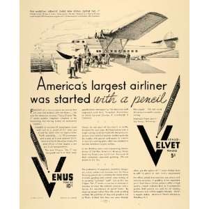  1935 Ad Venus Velvet Pencils Pan American Airway Plane 