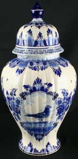 Vintage Hand Painted Blue & White Delft Ginger Jar Vase Pigeon Racing 