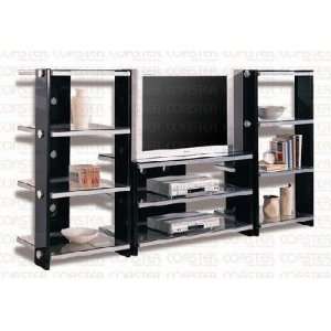   Black Finish TV Shelf with CD Shelf Coaster TV Stand Furniture