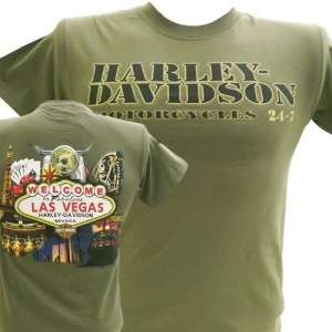 Harley Davidson Las Vegas Dealer Tee T Shirt GREEN MEDIUM #RKS  
