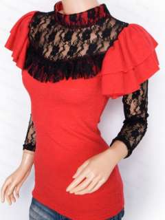 Free Shipping New Womens Sexy Victorian Lace Ruffles Long Sleeves 