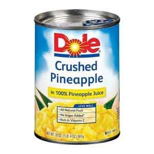 Dole Crushed Pineapple in 100% Juice, No Sugar Added 20 oz:  
