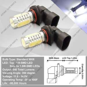   /Driving LED Bulbs (1W Top + 3x1.5W Side)   9006 Type / White (Pair