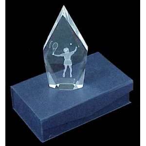  3D Crystal Laser Engraved Female Tennis Player Paperweight 