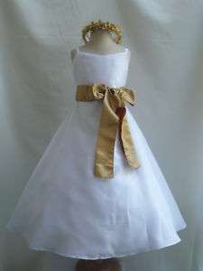 NEW WHITE GOLD EASTER PAGEANT BRIDAL FLOWER GIRL DRESS  