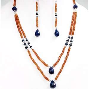  2 Strands Natural Fancy Look Semi Precious & Faceted Blue 