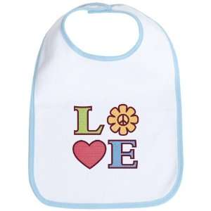  Baby Bib Sky Blue LOVE with Sunflower Peace Symbol and 