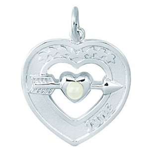  Sterling silver Pearl Heart w/ birthstone June Necklace Jewelry