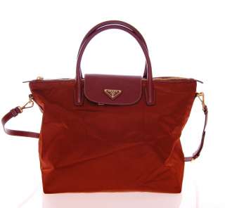   PRADA Red Nylon & Leather Shoulder Bag Shopper, Tessuto Saffian, Bacca