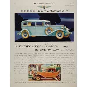 1931 Ad Blue Dodge Eight Sedan Coupe Rumble Seat Car   Original Print 