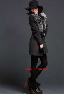 Fashion Womens Wool Bigger Fur Collar Long Wind Coat Jacket Parka 