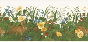 Bunnies In The Flower Garden Wallpaper Border  