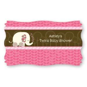 com Twin Pink Baby Elephants   Set of 8 Personalized Baby Shower Name 