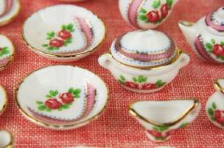 Dollhouse Miniature Porcelain Flower TEA SET Dishes x40  