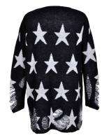New Stars Open Knit Torn Tattered Pullover Sweater Jumper Red Navy 