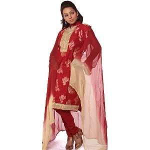   Gota Salwar Suit with All Over Embroidery and Sequins   Pure Cotton