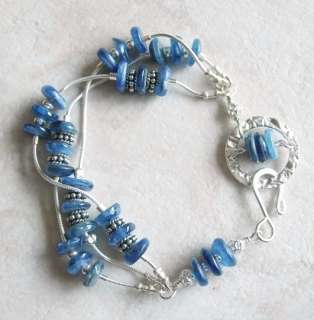 Blue Kyanite .925 Silver Chain 3 Strand Bracelet 7.5  