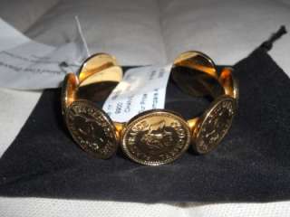 CHANEL Medallion Coin Gold Platd Rhodium Cuff Bracelet  