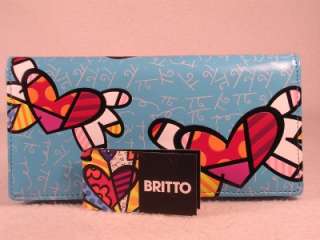 Romero Britto Blue Winged Hearts LARGE Expand Wallet NWT  