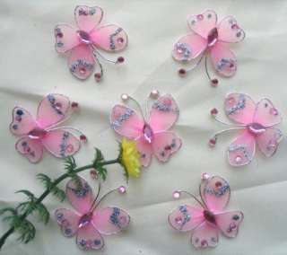 60pc Pink Stocking Butterfly Wedding Decorations 3.5cm  