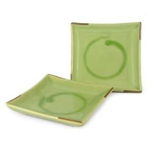  Celadon ceramic plates, Flight (pair)