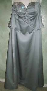 Rose Taft Couture Gown w/Jacket Gray Silver Beads Crystals 14  