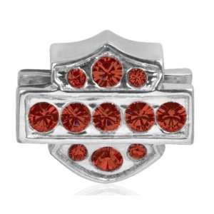   ® Sterling Silver Red Crystal Bling Bar & Shield Ride Bead. HDD0007