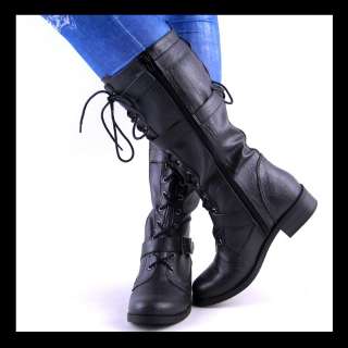 NEW WOMENS BLACK MIDCALF LACEUP COMBAT BOOTS  