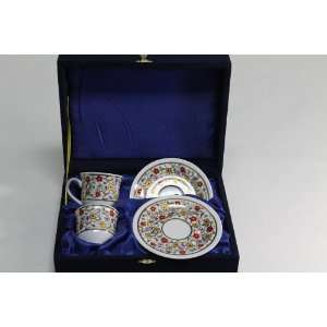 Turkish Coffee & Expresso Porcelain Cups and Saucer Set of 2 with 