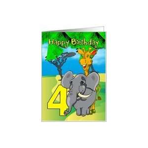  4th Birthday Card   Elephant, Giraffe, Jungle Card Toys & Games